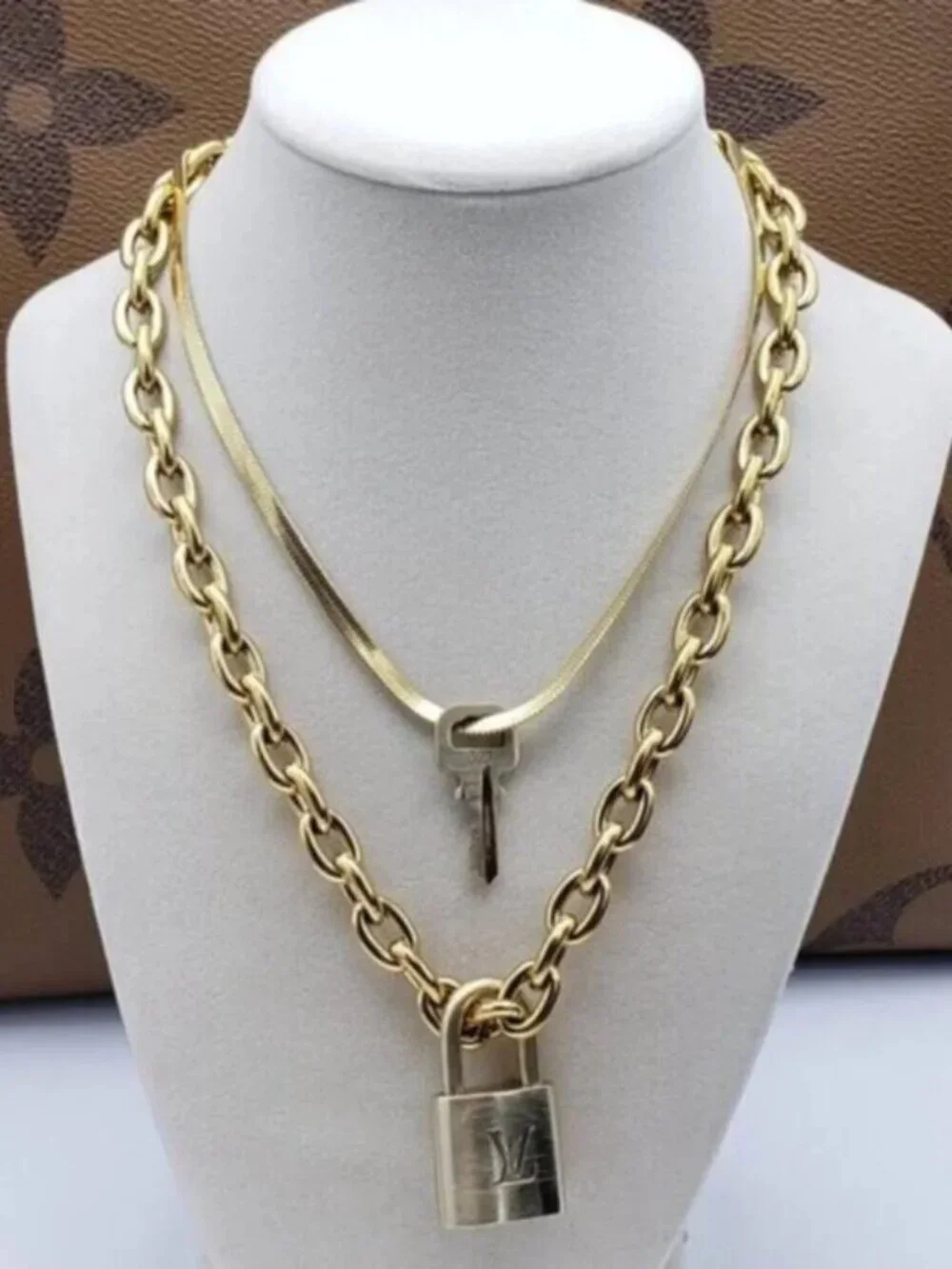 Authentic Louis Vuitton Padlock w/unbranded 18k GoldPlated stainless DoubleChain